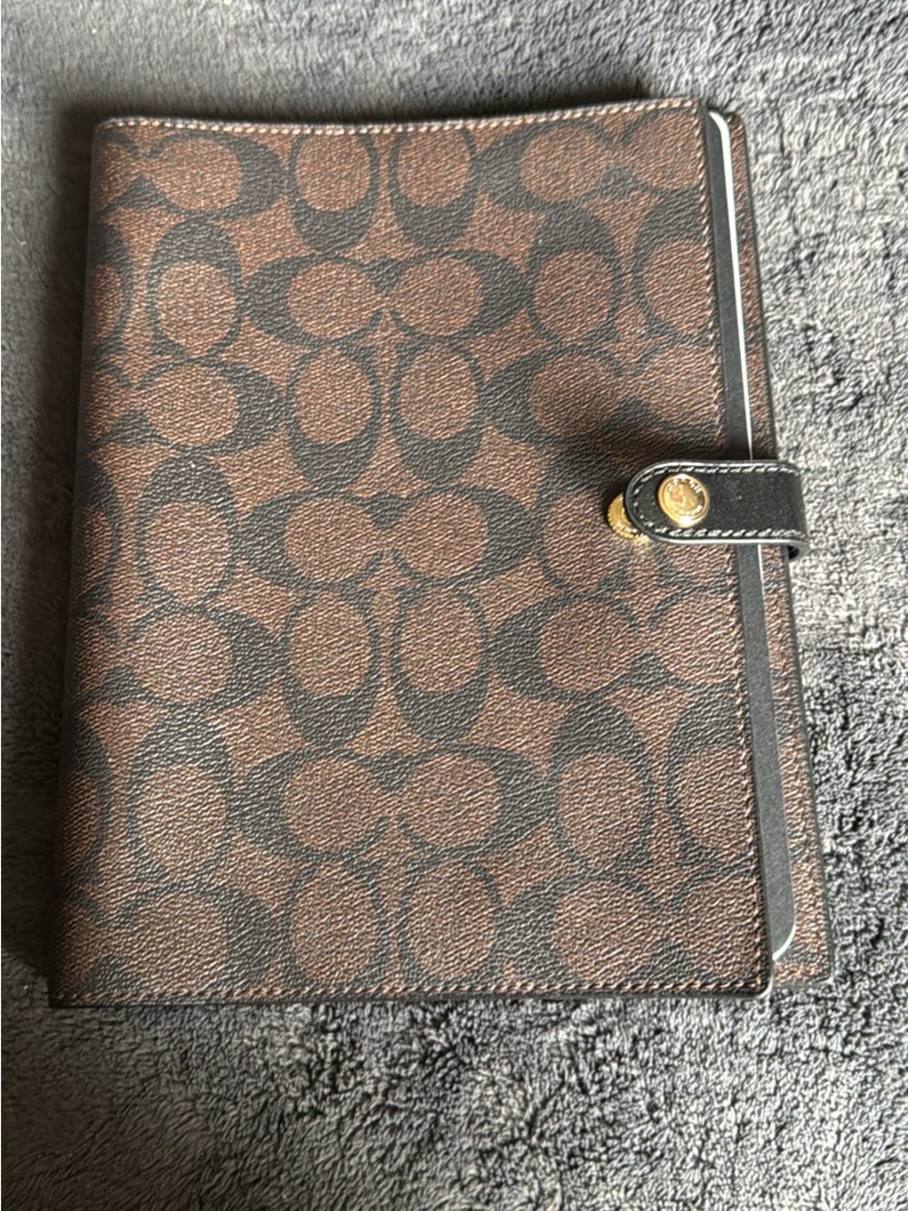 Coach Brown Signature Print Leather Organizer with Gold Snap